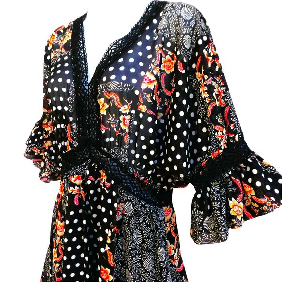 NEW Nasty Gal Collection Maxi Dress Floral Spot Mix Black Crochet Inset US 8 - Picture 2 of 7